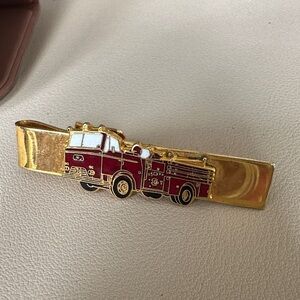Gold Tie Clip with Red Fire Truck Accent